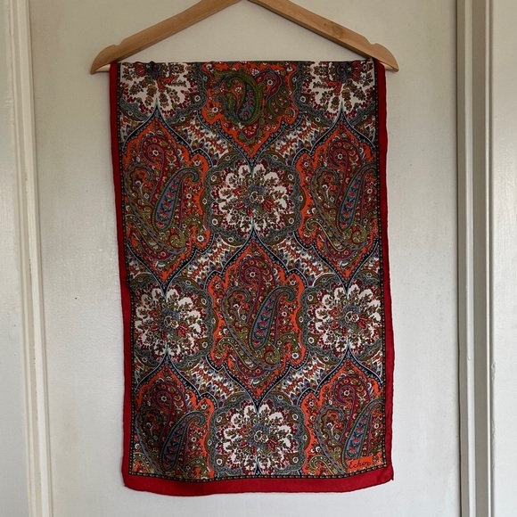 Vintage Echo Silk Red Paisley Long Oblong Scarf - Picture 9 of 9